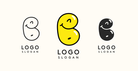 Playful cartoon letter B with glossy, bubbly appearance, available in silhouette, contour, colored versions. Perfect for children's brand, entertainment company, creative studio. Vector illustration. © artyway