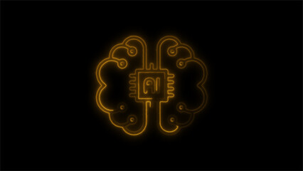 Naklejka premium Neon Brain Circuit Icon, Glowing AI Technology, Futuristic Neural Network, Digital Intelligence Symbol, Cybernetic AI Brain