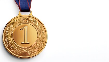 Gold 1st place medal. isolated on white background with copy space.  Top place finisher in a race, marathon or Olympic competition event