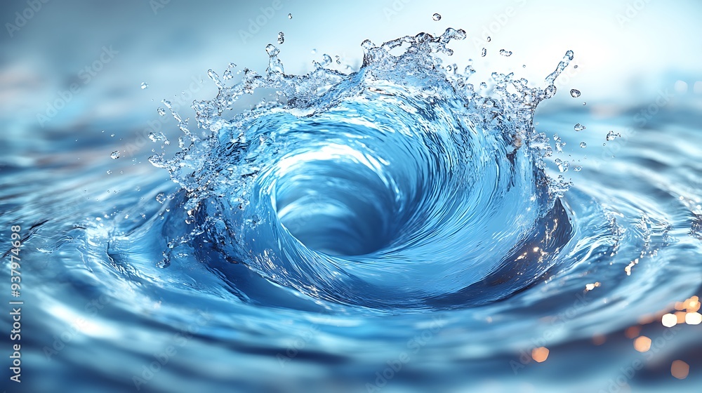 Poster abstract water swirl with splash creating a vortex effect.
