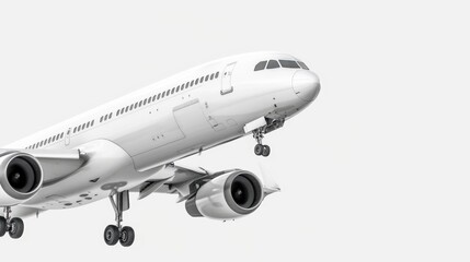 Obraz premium A commercial airliner soaring through a clear blue sky, suitable for use in aviation or travel-related contexts