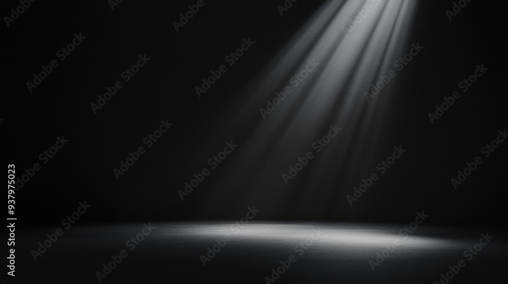 Poster a stark black background with a sharp spotlight, designed to draw attention to a specific area.