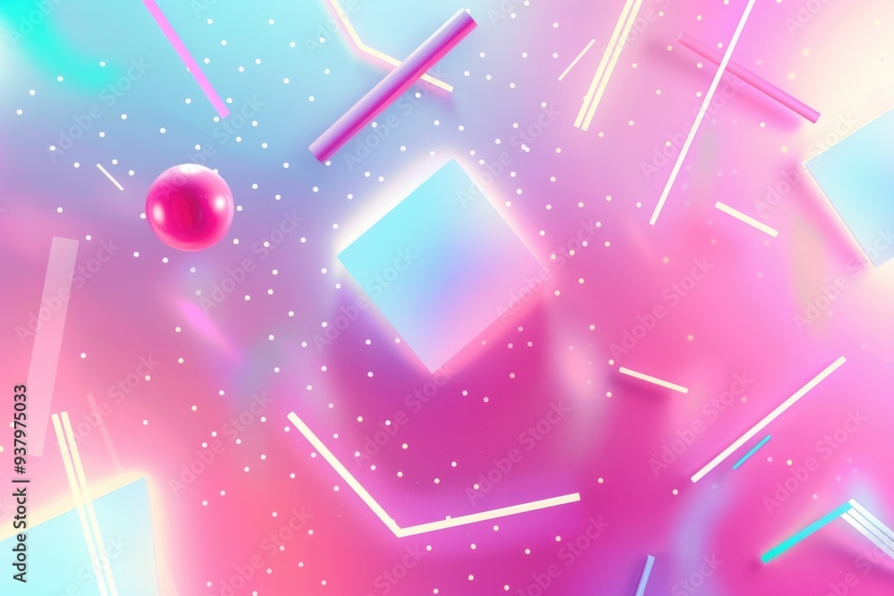 Poster pink and blue geometric patterns on a bright colorful background