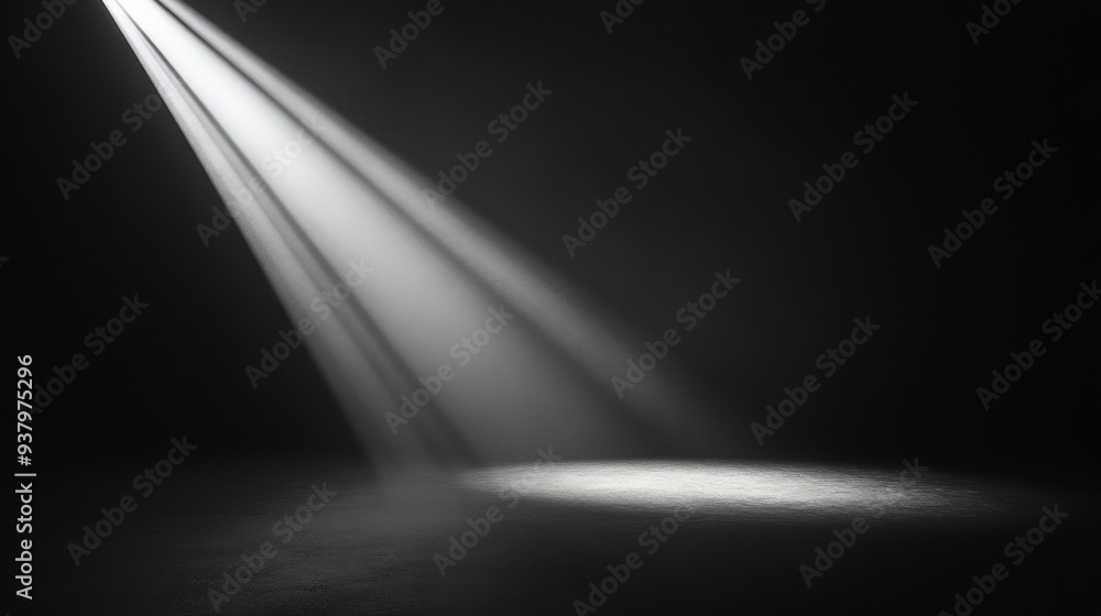 Poster a stark black background with a sharp spotlight, designed to draw attention to a specific area.
