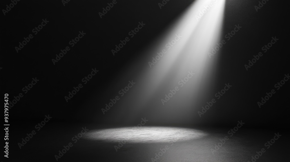 Poster a stark black background with a sharp spotlight, designed to draw attention to a specific area.