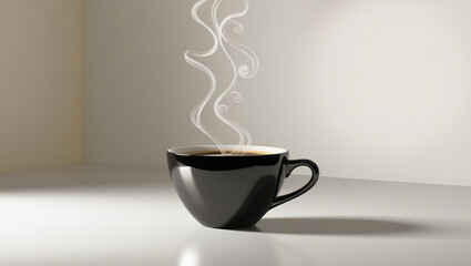 3D Black Coffee Cup with Steam Effect