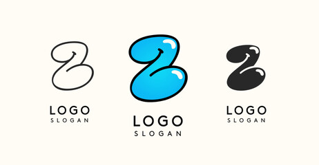 Playful cartoon letter Z with glossy, bubbly appearance, available in silhouette, contour, colored versions. Perfect for children's brand, entertainment company, creative studio. Vector illustration.