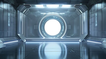 Futuristic Sci-Fi Corridor with Glowing Portal