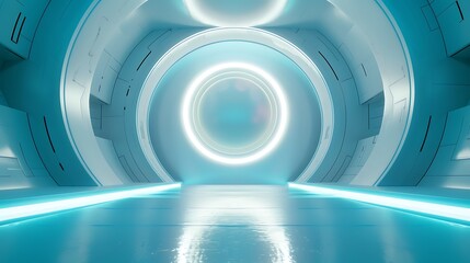 Obraz premium Futuristic Tunnel with Blue Neon Lights