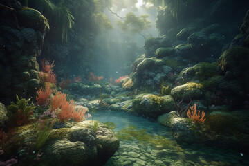 Naklejka premium Underwater view of the sea. Generative ai.