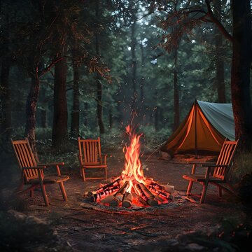 camping in the forest
