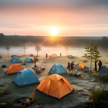 tent on the beach at sunset