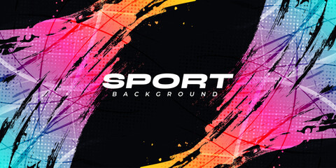 Abstract and Colorful Gradient Brush Background with Halftone Effect. Brush Stroke Illustration for Banner, Poster, or Sports Background. Scratch and Texture Elements For Design