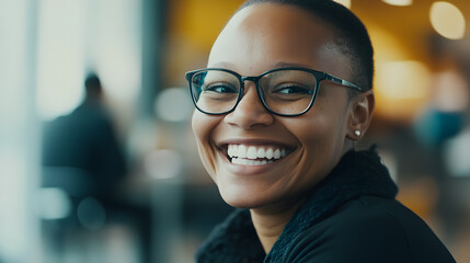 Close-Up of Smiling Participant with Well-Lit, Clear Face in Virtual Meeting.