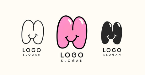 Playful cartoon letter M with glossy, bubbly appearance, available in silhouette, contour, colored versions. Perfect for children's brand, entertainment company, creative studio. Vector illustration.