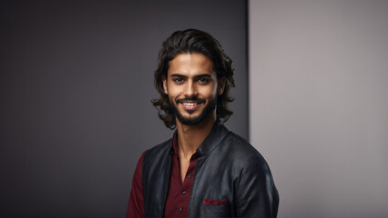 Obraz premium Radiant young Saudi Arabian man with flawless skin and natural beauty. Brunette with neat hair and a warm smile, gazing confidently at camera