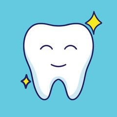 Cute Shiny Tooth Cartoon Vector Icon Illustration Is Isolated On The Blue Background