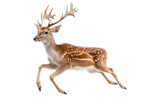 photo of a deer floating mid-air on isolated background
