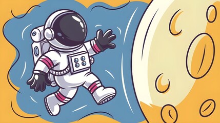 Cute Astronaut Catching Moon Vector Icon - Cartoon Science Technology Illustration