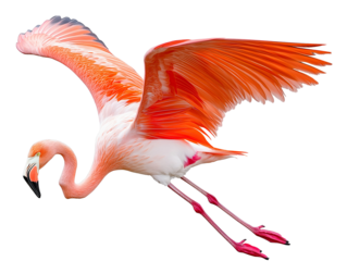 flamingo floating mid-air on isolated background
