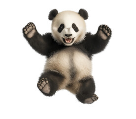 Obraz premium photo of a panda floating mid-air on isolated background 