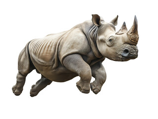 Fototapeta premium photo of a rhinoceros floating mid-air on isolated background 