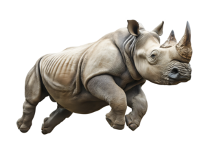 photo of a rhinoceros floating mid-air on isolated background
