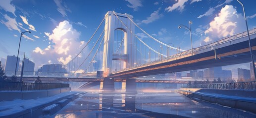 Fototapeta premium Suspension Bridge Over Cityscape