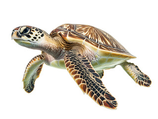 photo of a sea turtle floating mid-air on isolated background
