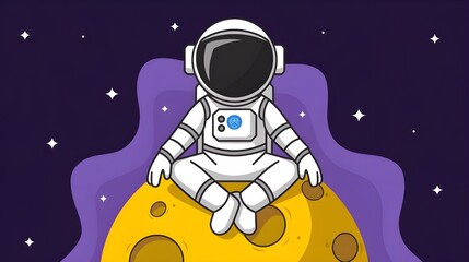 Adorable Cartoon Vector Icon Illustration of an Astronaut Meditating on the Moon. Isolated Premium Vector Concept Science Technology Icon. 
