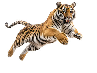 photo of a tiger floating mid-air on isolated background
