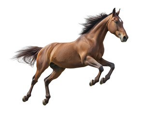 photo of a wild horse floating mid-air on isolated background

