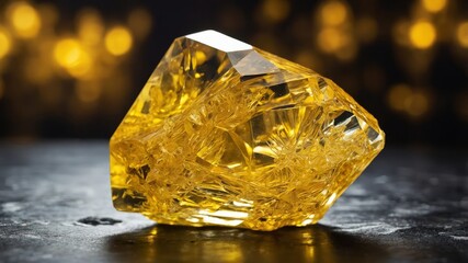 Close-up of a large, rough, yellow crystal.