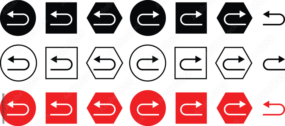 Poster set of circle rectangle polygon u turn arrow vector illustration.