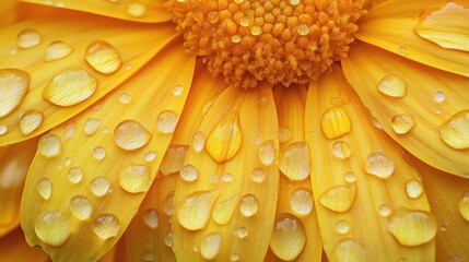 Closeup of a Yellow Flower with Dew Drops