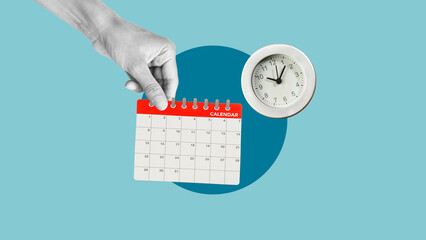 Hand is turning the page of calendar. The date of deadline in calendar and time concept. Important...