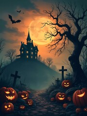 Halloween full moon background design template