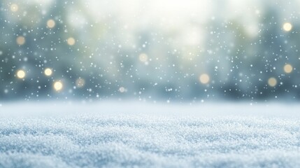 Fototapeta premium A winter wonderland adorned with drifting snowflakes and soft twinkling lights that evoke a cozy and enchanting holiday spirit.