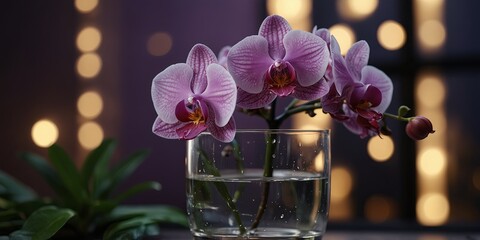 Purple Orchids Glass Vase Under