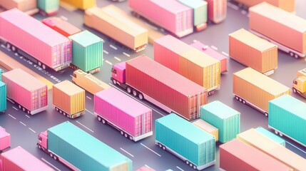 Fototapeta premium 3D rendering, top view, logistics network, import-export, pastel color and flat design for trade