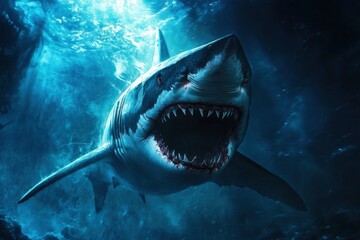 Fototapeta premium Dangerous Shark Wallpaper For Desktop , ai