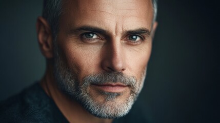 Obraz premium Close-up of an older man with a well-groomed beard and focused expression.