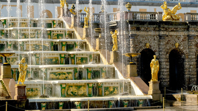 St. Petersburg, Russia, August 14, 2024: Samson Fountain in Peterhof