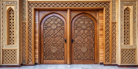 Obraz premium Authentic Arabian style wooden door with intricate decoration pattern in Riyadh, Saudi Arabia