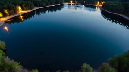 Obraz premium perspective of a freshwater lake at night,