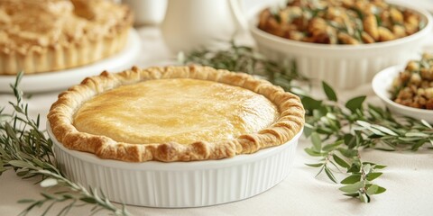 Charming Thanksgiving Table Set with Warm Pies, Stuffing, and Family Bonding in a Cozy Home