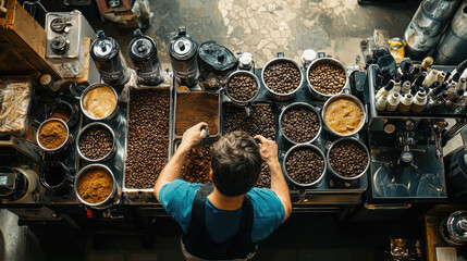 Aerial view of various coffee