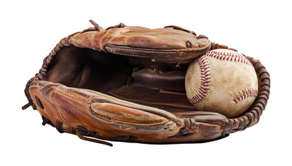 Baseball glove with a ball in it on transparent background