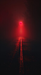 a foglined road, in the style of blurry details, wimmelbilder, in the style of creepypasta