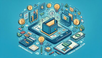Digital wallet icon surrounded by a network of interconnected devices, illustrating the seamless integration across platforms, Wallet icon network devices, Connected finance,generative Ai